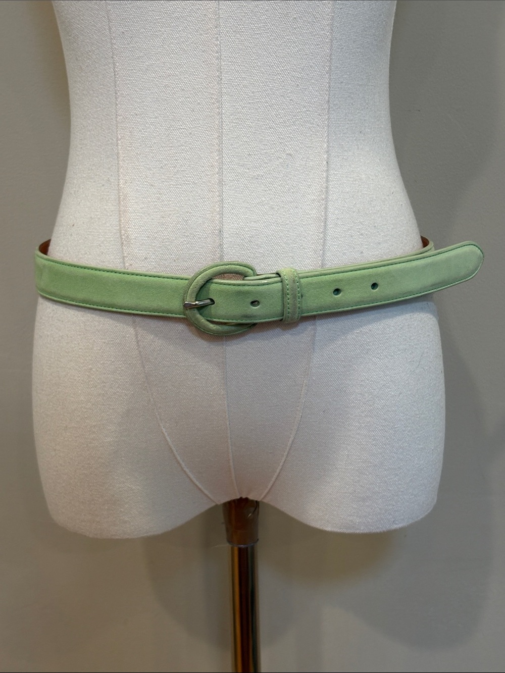 Vintage Ralph Lauren Collection Lime Green Suede Leather Skinny Belt L *As-Is*